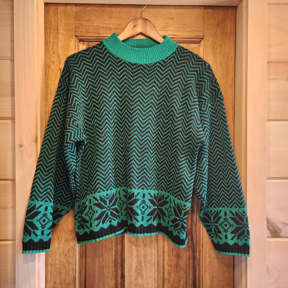 Vintage Burlington Sweater Factory Green And Black Knit Sweater